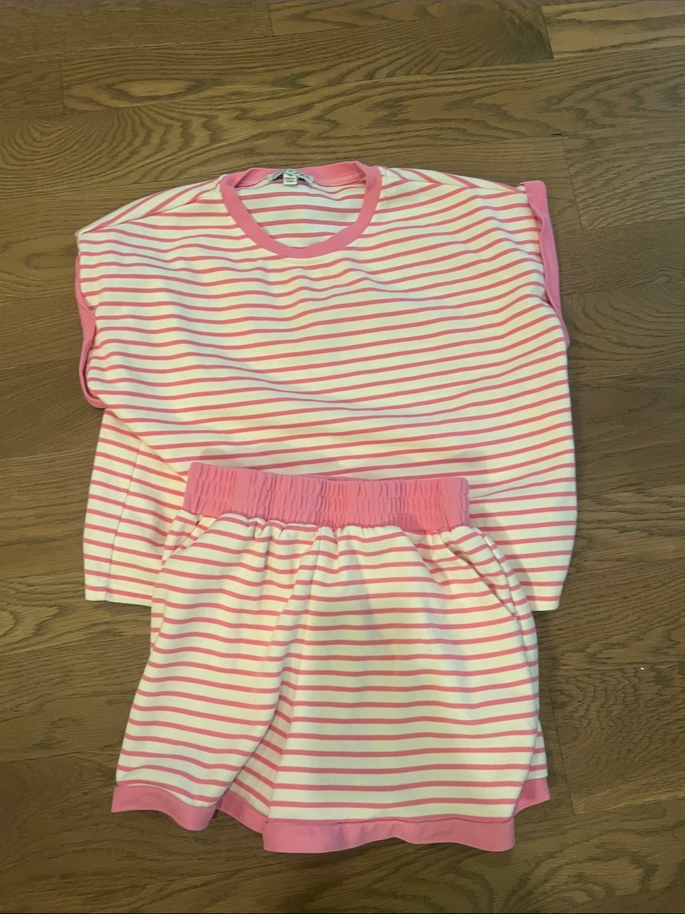 She + Sky Pink & White Striped Women's Short  Set small shorts med top